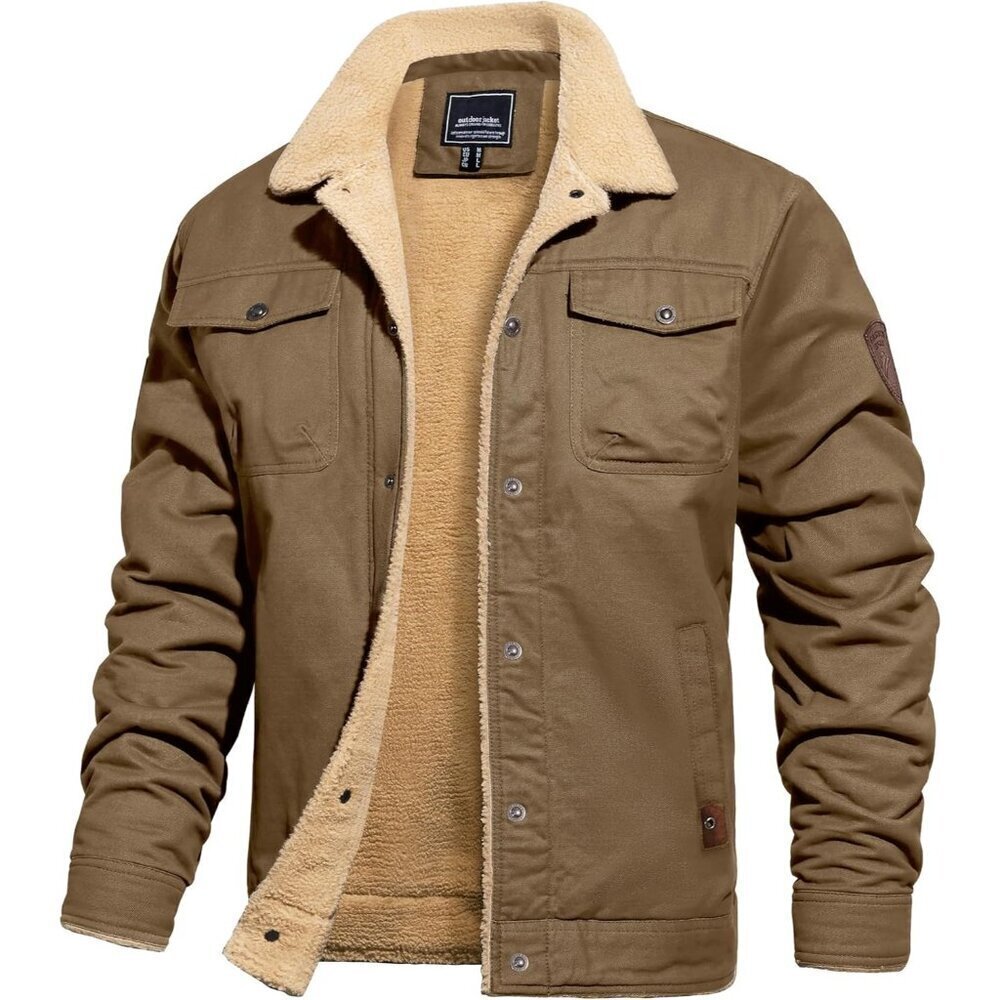 🆕Tacvasen Men's Khaki Cotton Winter Fleece Lined Casual Warm Sherpa Jacket